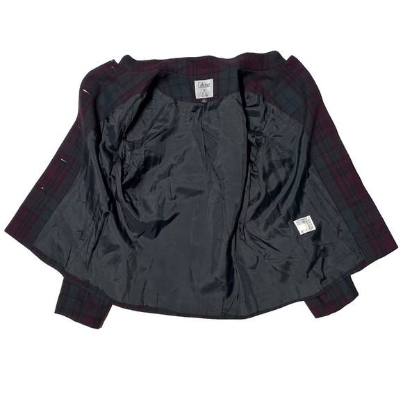 Vintage Le Suit Purple Green Plaid Suit Blazer Velvet Collar Buttons Academia 10 - Picture 6 of 10